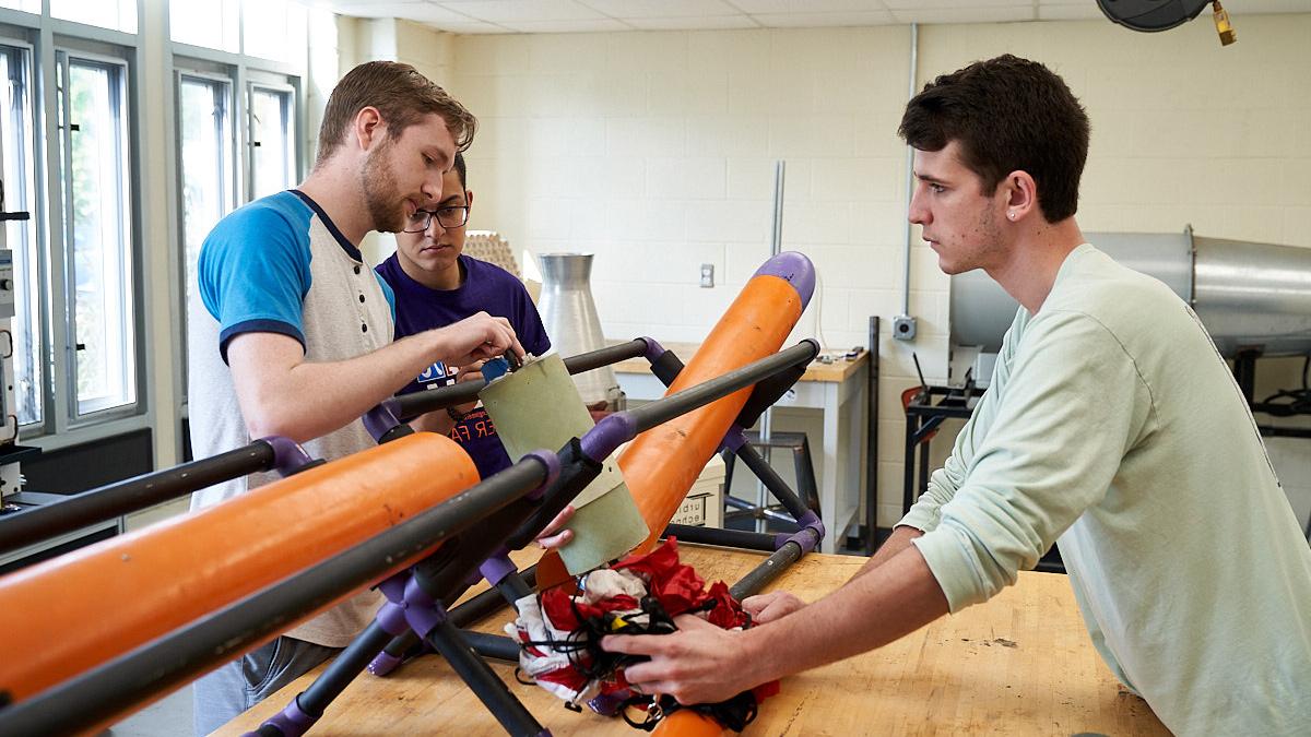 Mechanical Engineering students building rocket